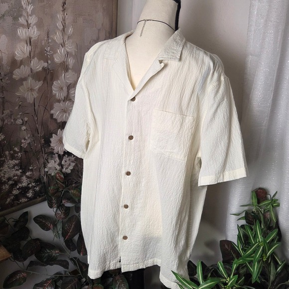 Lucky Brand Other - Panama Jack Men's 100% Linen Short Sleeve Button Down Shirt Tan Casual Large L